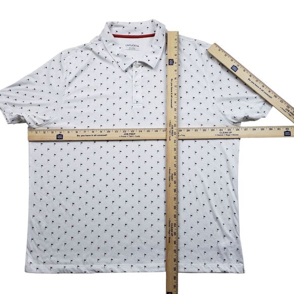Untuckit Pourret Polo Shirt Mens XXL Nautical Flag AOP White Pima Cotton Golf - Picture 4 of 9